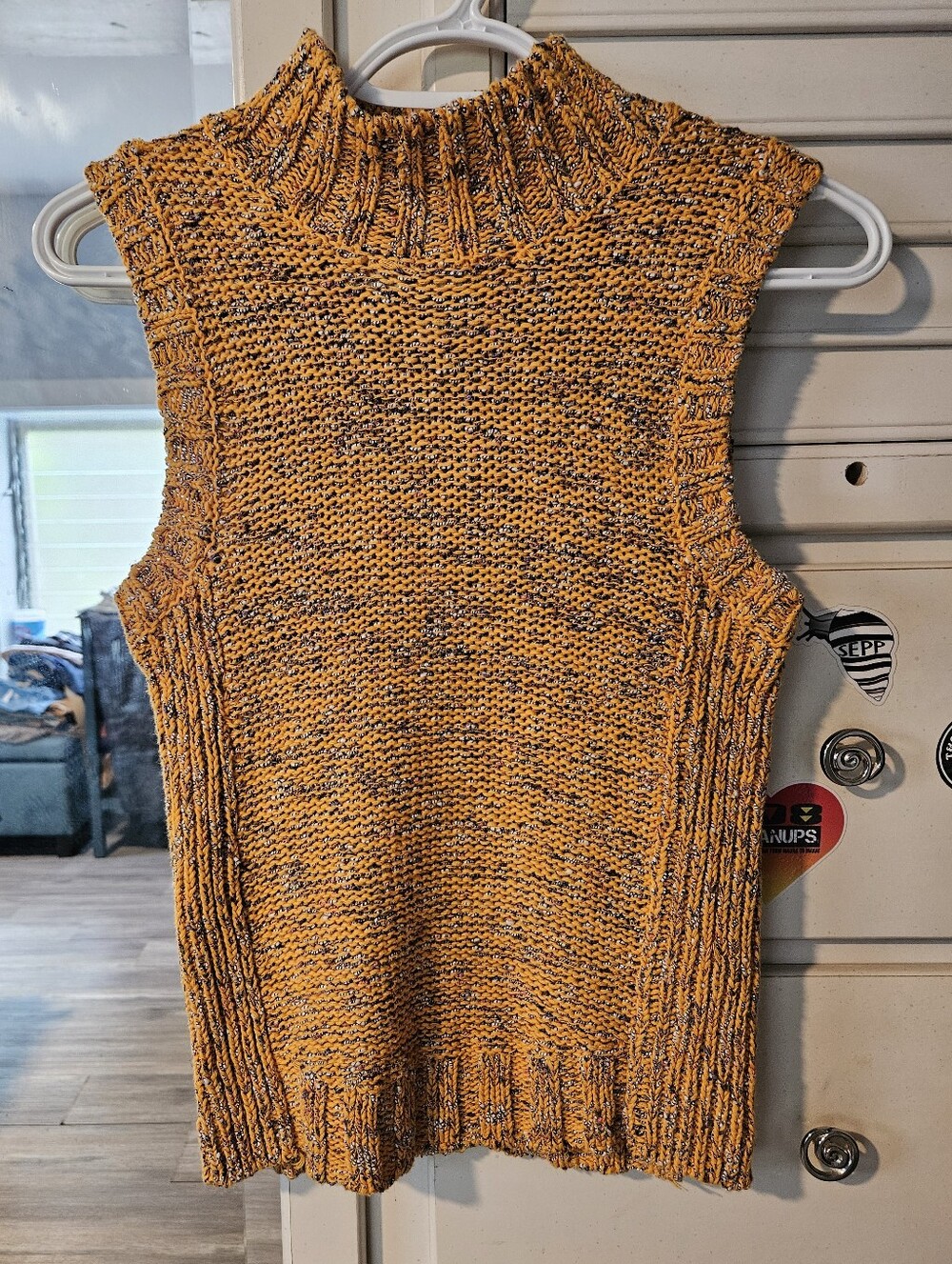Anthropologie Yellow/Multi Colored Turtle Neck Sleeveless Knit Sweater